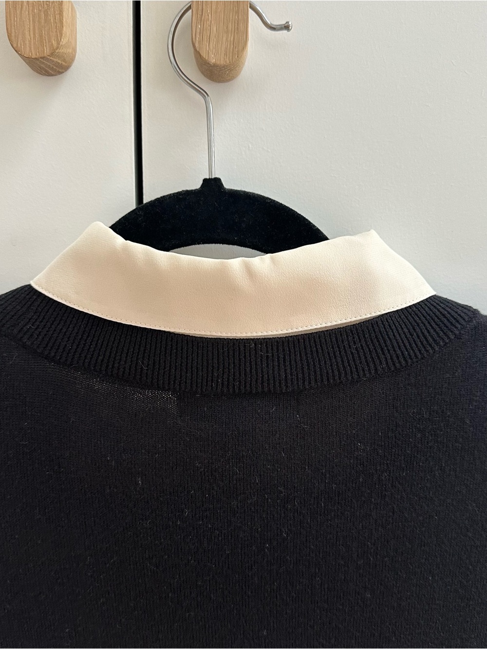 Layered Black Sweater with Cream Shirt Panel - SIZE SMALL - Picture 9 of 10